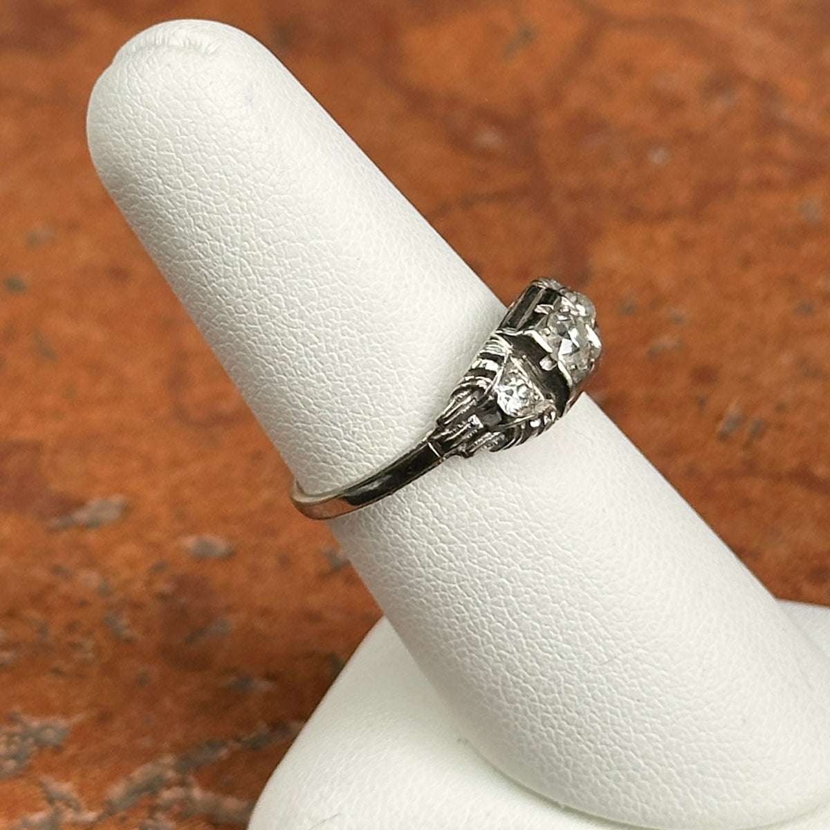 Estate 18KT White Gold Old Mine Diamond Filigree Ring