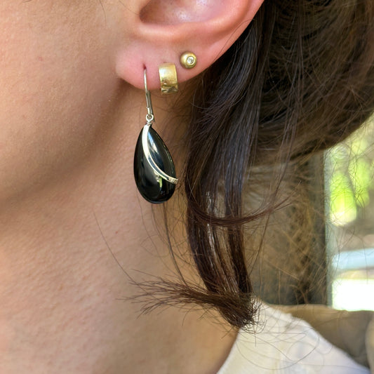 Sterling Silver Black Onyx Teardrop Dangle Earrings