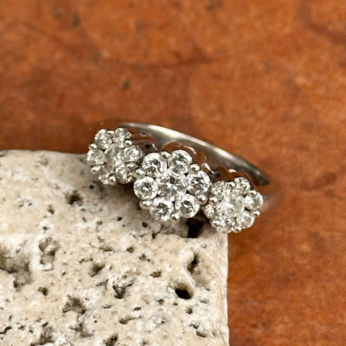 Estate 14KT White Gold Diamond Three Halo Design Ring