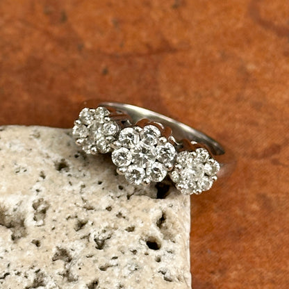 Estate 14KT White Gold Diamond Three Halo Design Ring