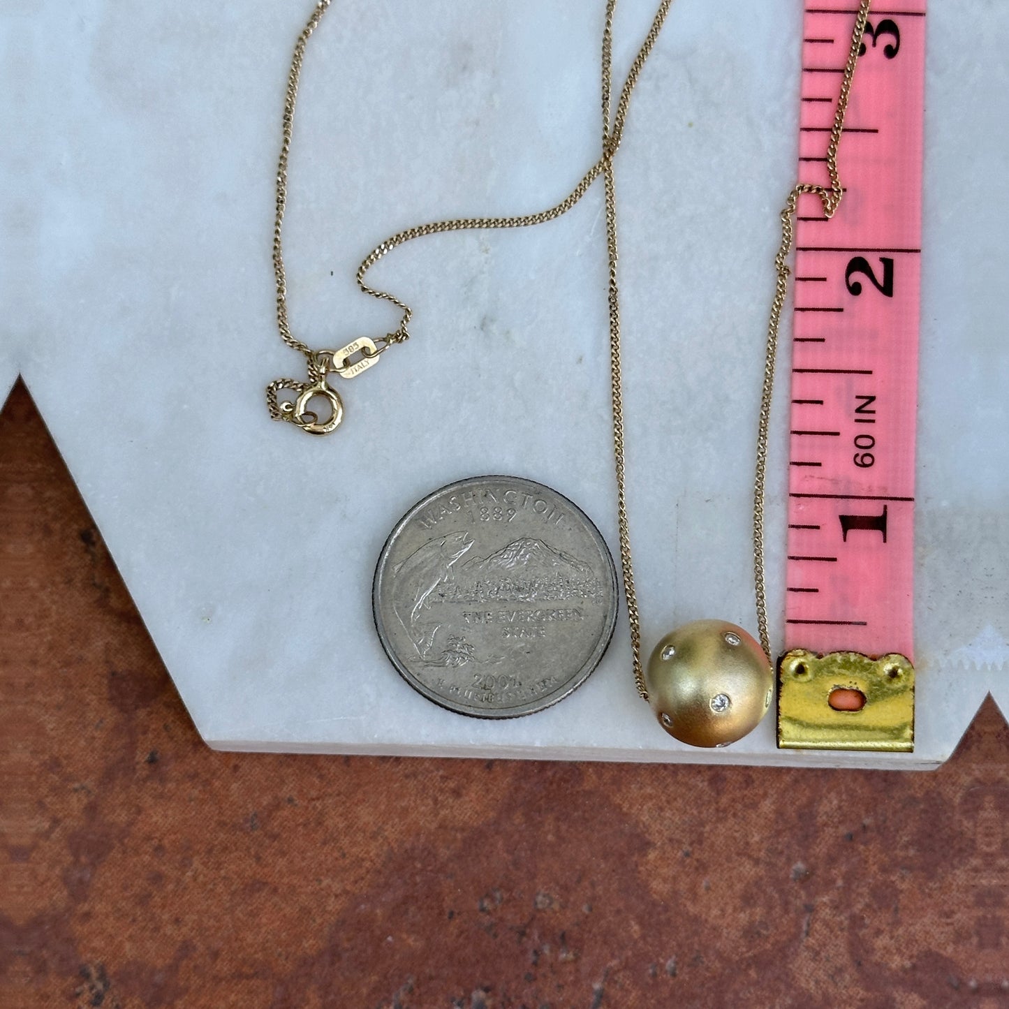 Estate 14KT Yellow Gold Matte Gypsy-Set Diamond Ball Pendant Necklace