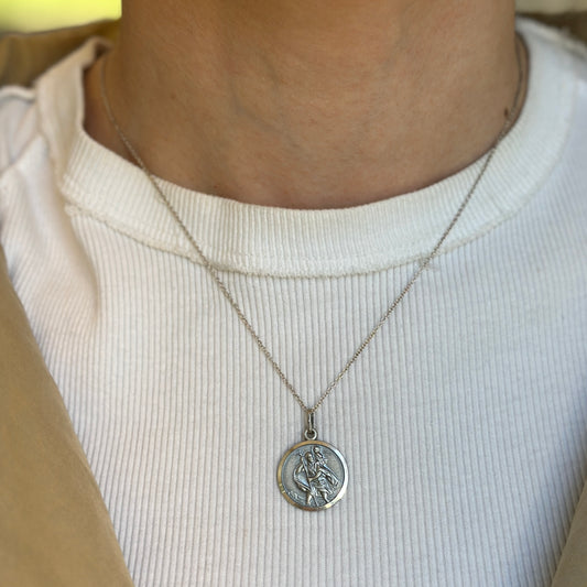 Sterling Silver St Christopher Round Medal Pendant 18mm