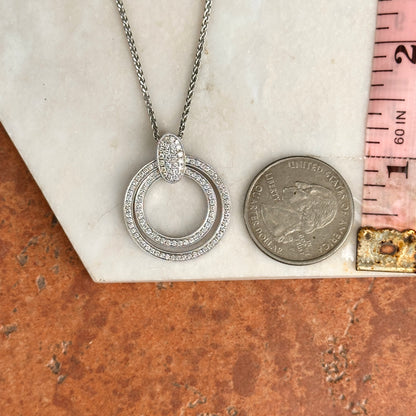 Estate 14KT White Gold Double Circle Diamond Necklace