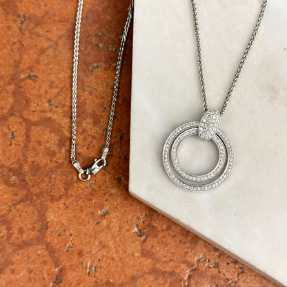 Estate 14KT White Gold Double Circle Diamond Necklace