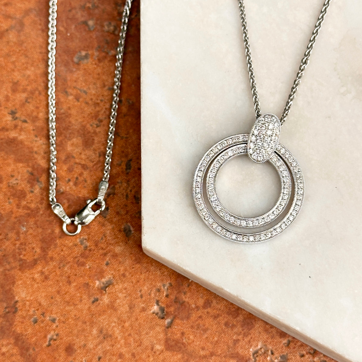 Estate 14KT White Gold Double Circle Diamond Necklace