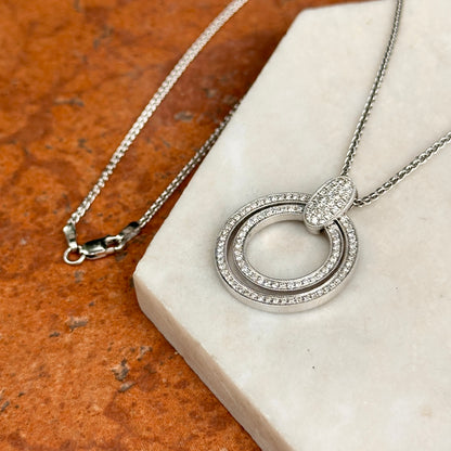 Estate 14KT White Gold Double Circle Diamond Necklace