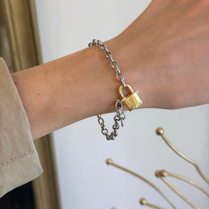 Sterling Silver + Gold-Plated Padlock Chain Bracelet