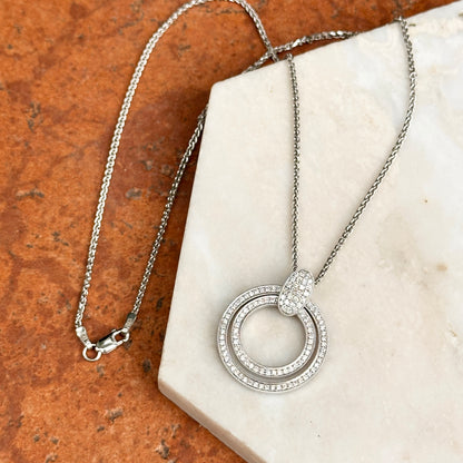 Estate 14KT White Gold Double Circle Diamond Necklace