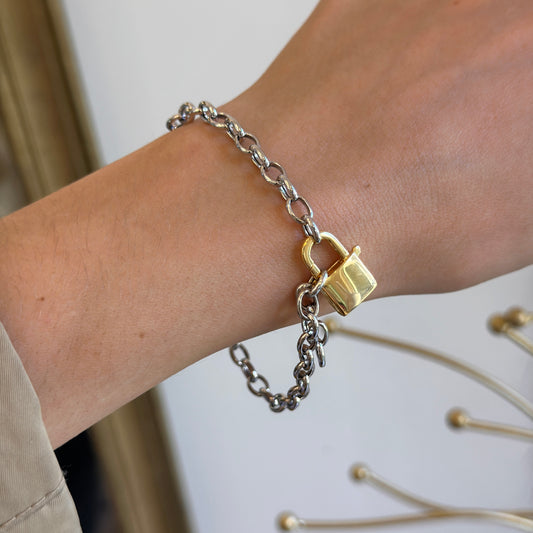 Sterling Silver + Gold-Plated Padlock Chain Bracelet