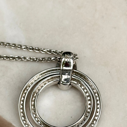 Estate 14KT White Gold Double Circle Diamond Necklace