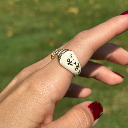 18K Yellow Gold-Plated Brass Round CZ Cream Enamel Lauren G. Adams Ring