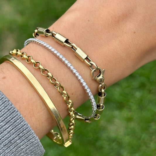 14KT White Gold 1 CT Prong Set Diamond Flexible Bangle Bracelet