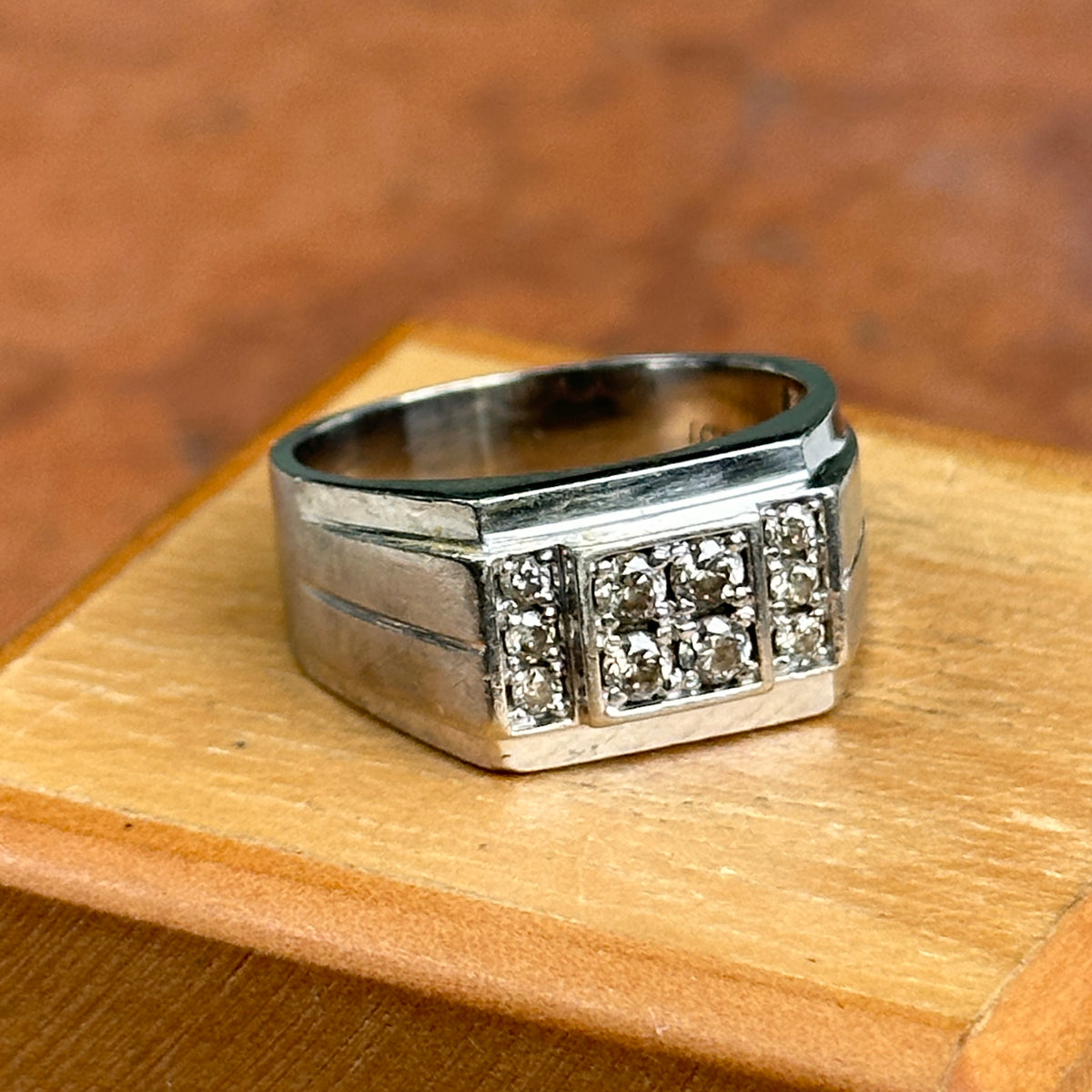 Estate 10KT White Gold Squared Diamond Cluster Ring