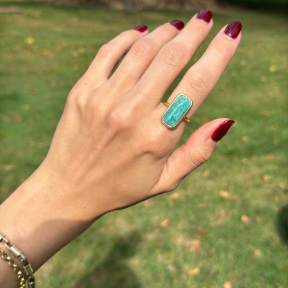 Sterling Silver Yellow Gold-Plated Rectangle Amazonite Bezel Matte Ring 7/25