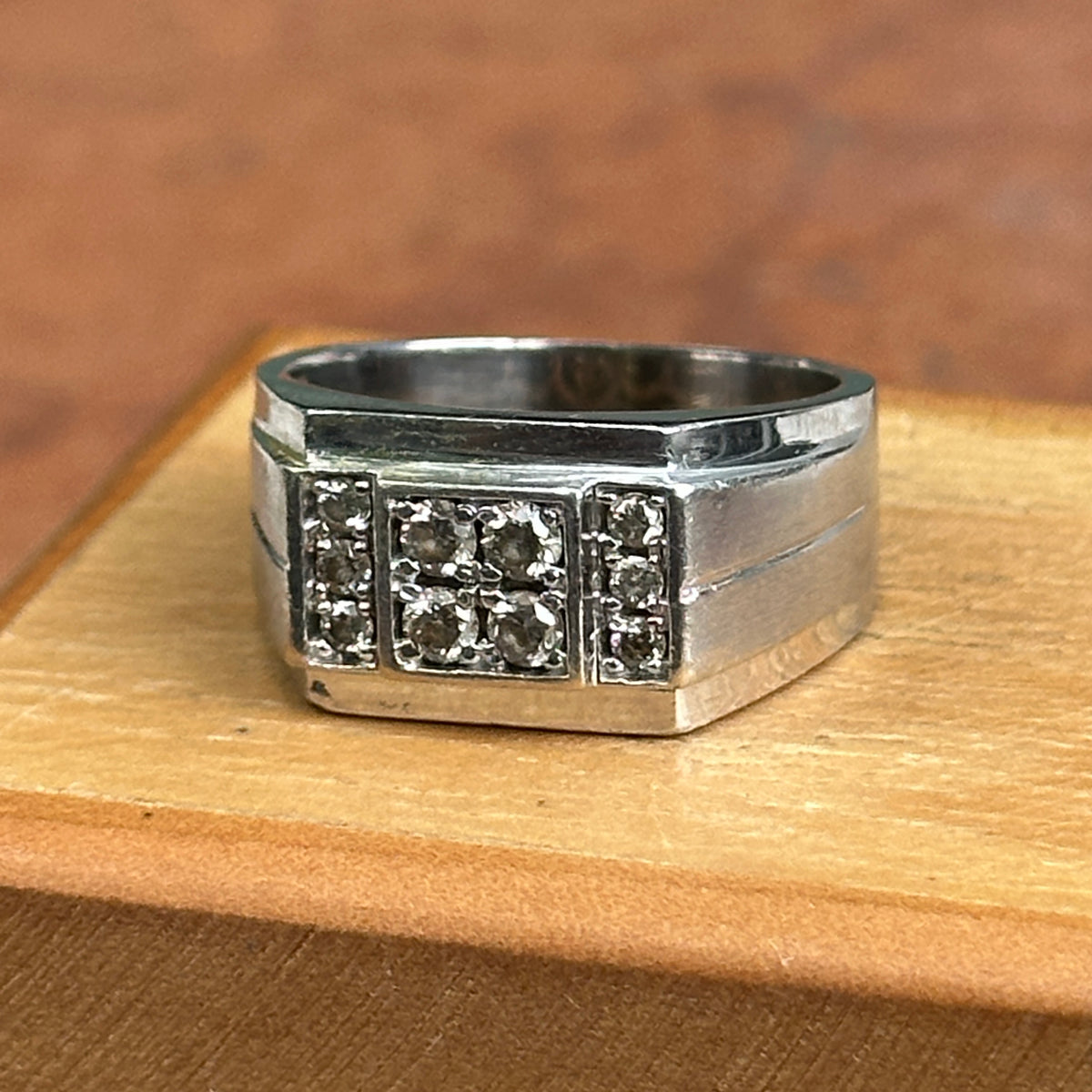 Estate 10KT White Gold Squared Diamond Cluster Ring