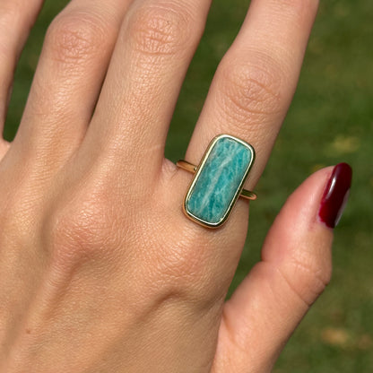 Sterling Silver Yellow Gold-Plated Rectangle Amazonite Bezel Matte Ring 7/25