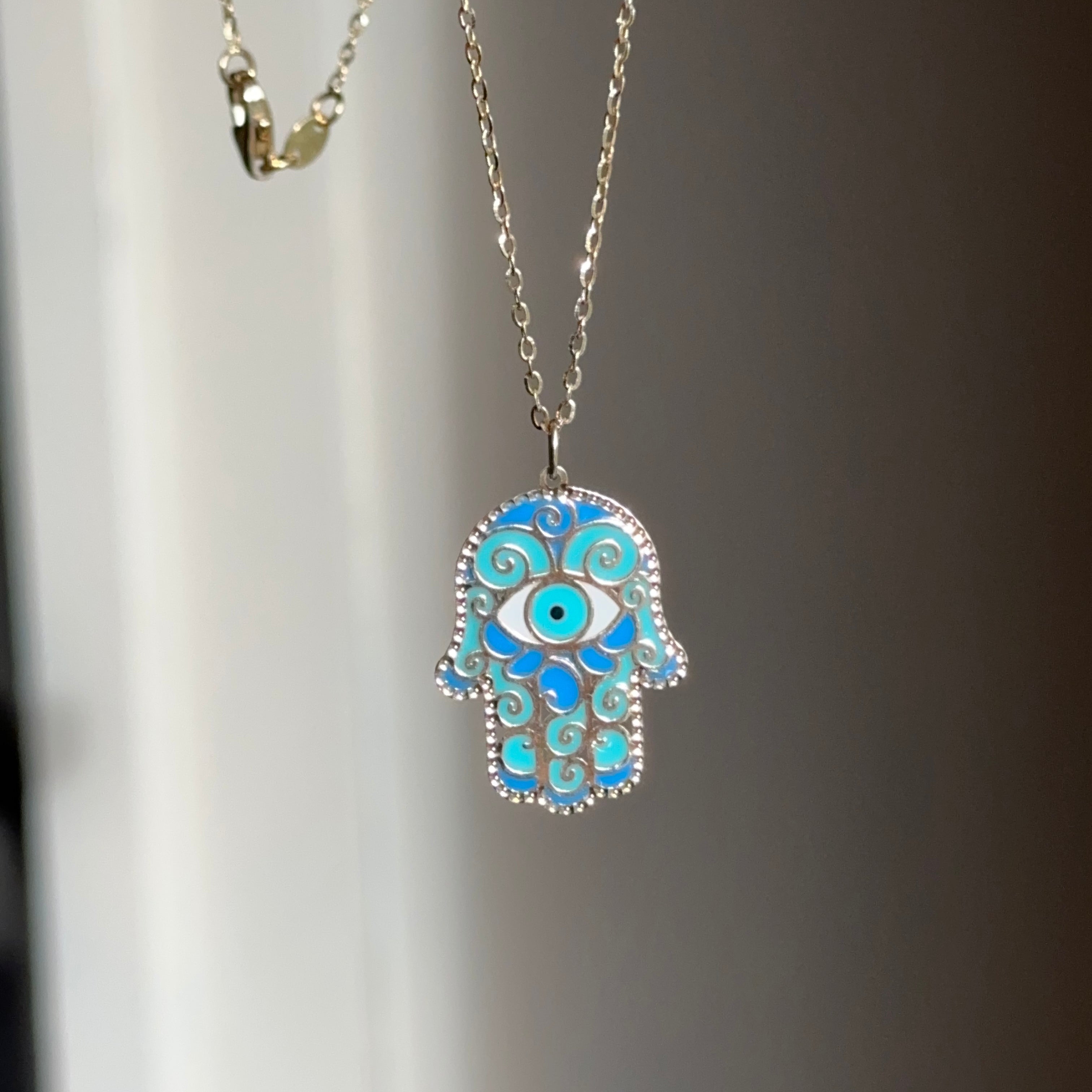 HAMSA HAND WITH TURQUOISE EVIL EYE PENDANT NECKLACE - Gold Purity
