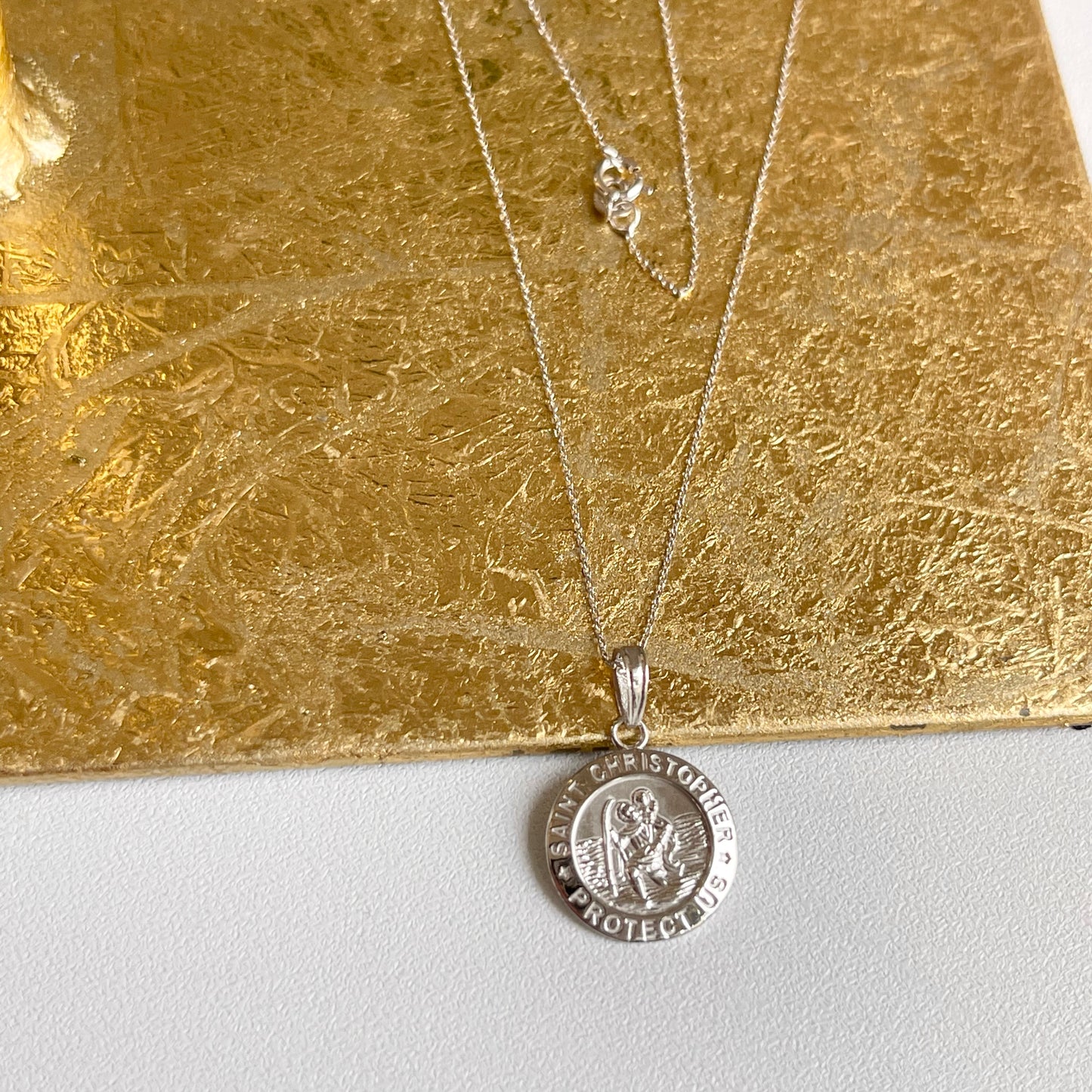 14KT White Gold St Christopher Medal Pendant Necklace 15mm