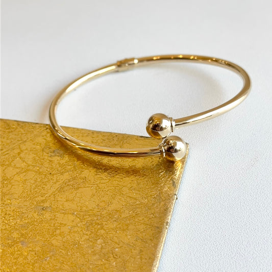 14KT Yellow Gold Double Ball Bypass Bangle Bracelet