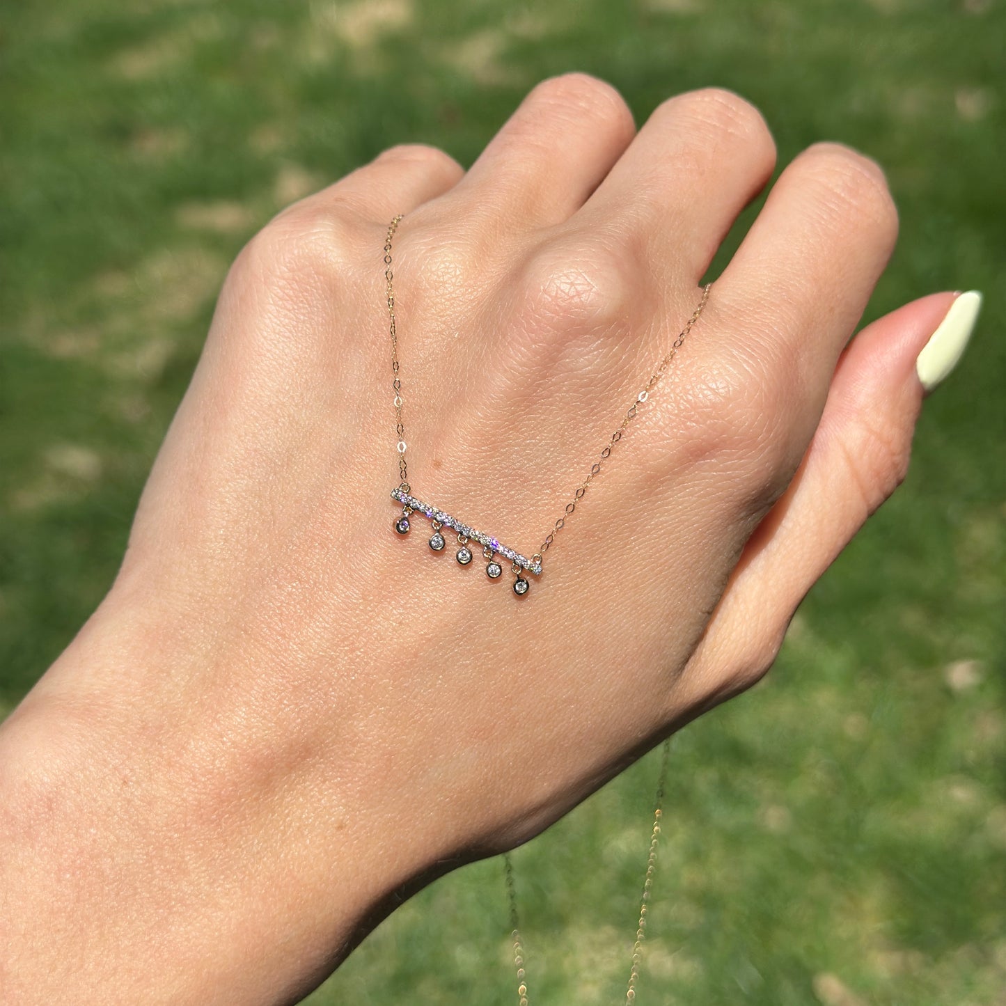 14KT Yellow Gold Diamond Bar Chain Necklace