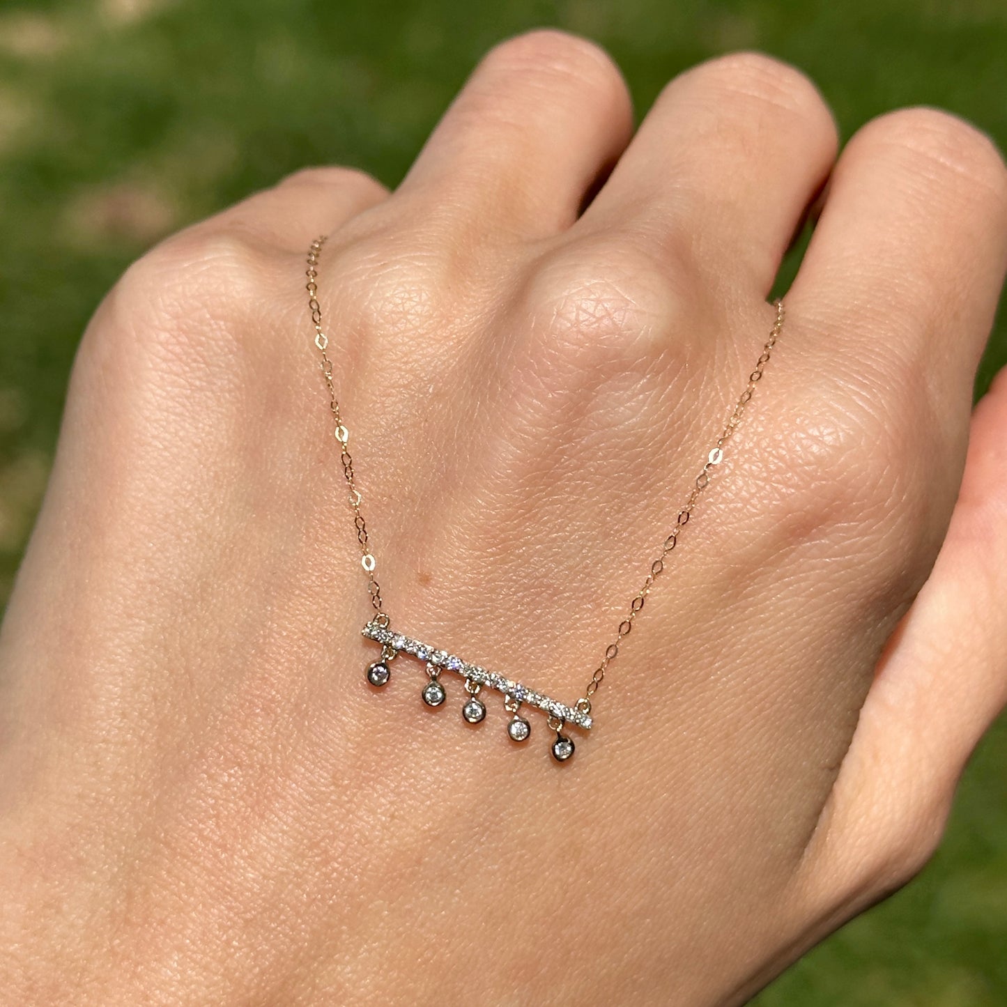 14KT Yellow Gold Diamond Bar Chain Necklace