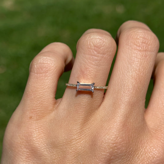 Estate 14KT Yellow Gold Rectangle Rose Quartz + Diamond Ring - LSJ