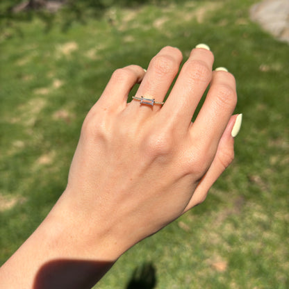 Estate 14KT Yellow Gold Rectangle Rose Quartz + Diamond Ring
