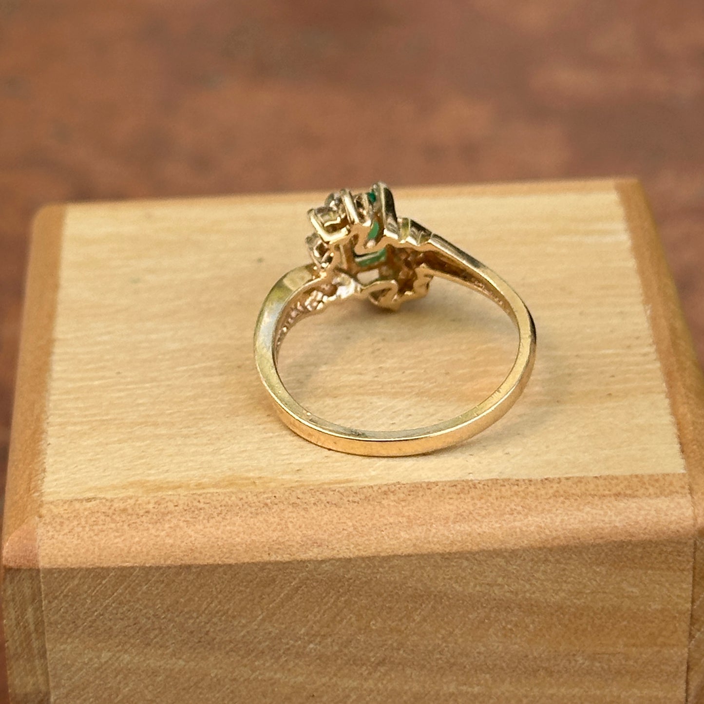 Estate 10KT Yellow Gold Lab Emerald  + Diamond Accent Ring