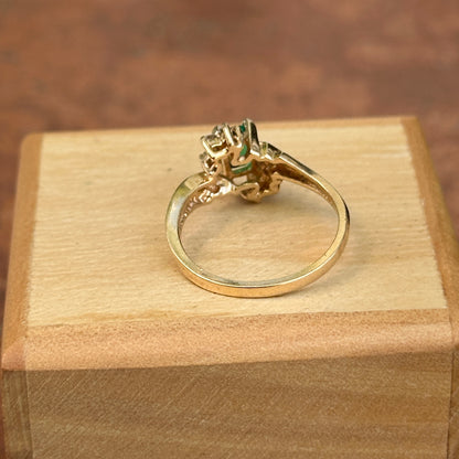 Estate 10KT Yellow Gold Lab Emerald  + Diamond Accent Ring