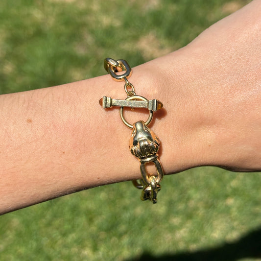 Estate 18KT Yellow Gold Lion Head + Citrine Toggle Chain Bracelet