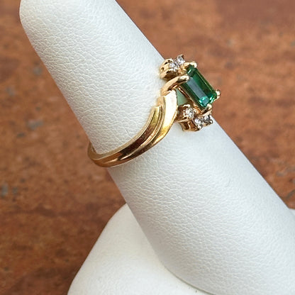 Estate 10KT Yellow Gold Lab Emerald  + Diamond Accent Ring