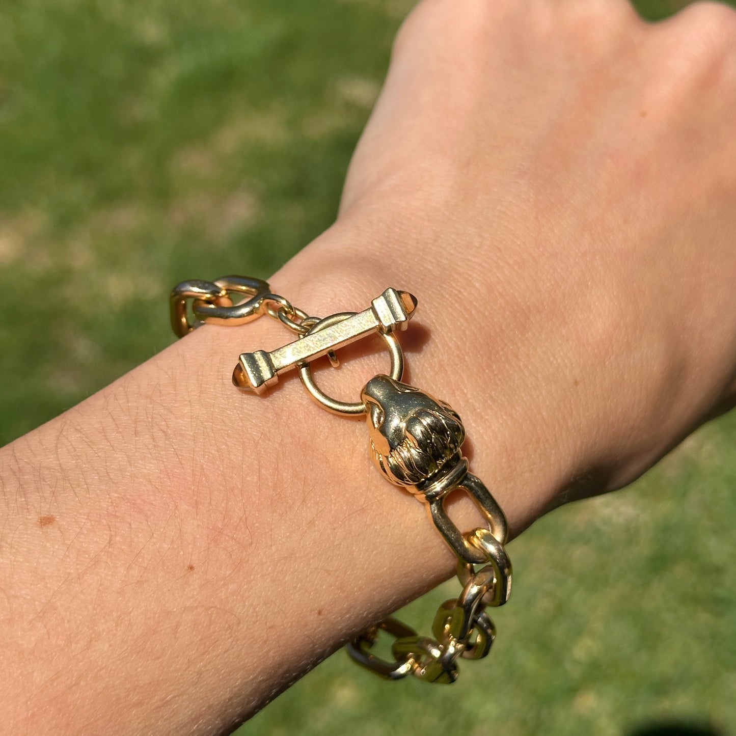 Estate 18KT Yellow Gold Lion Head + Citrine Toggle Chain Bracelet - LSJ