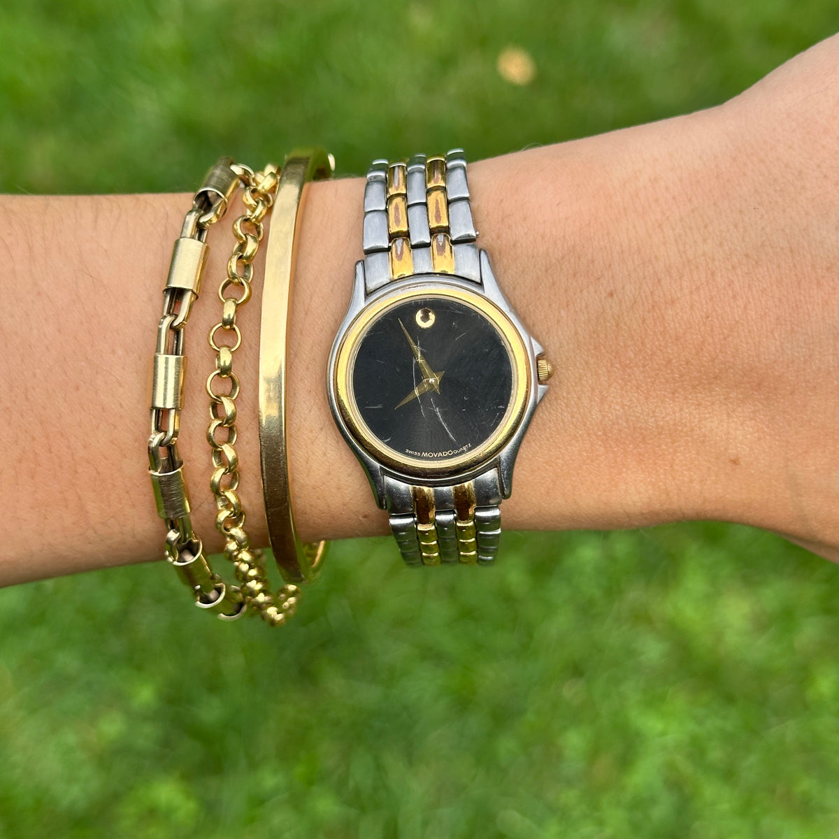 Estate Movado Two-Tone Stainless Steel Black Face Ladies Watch