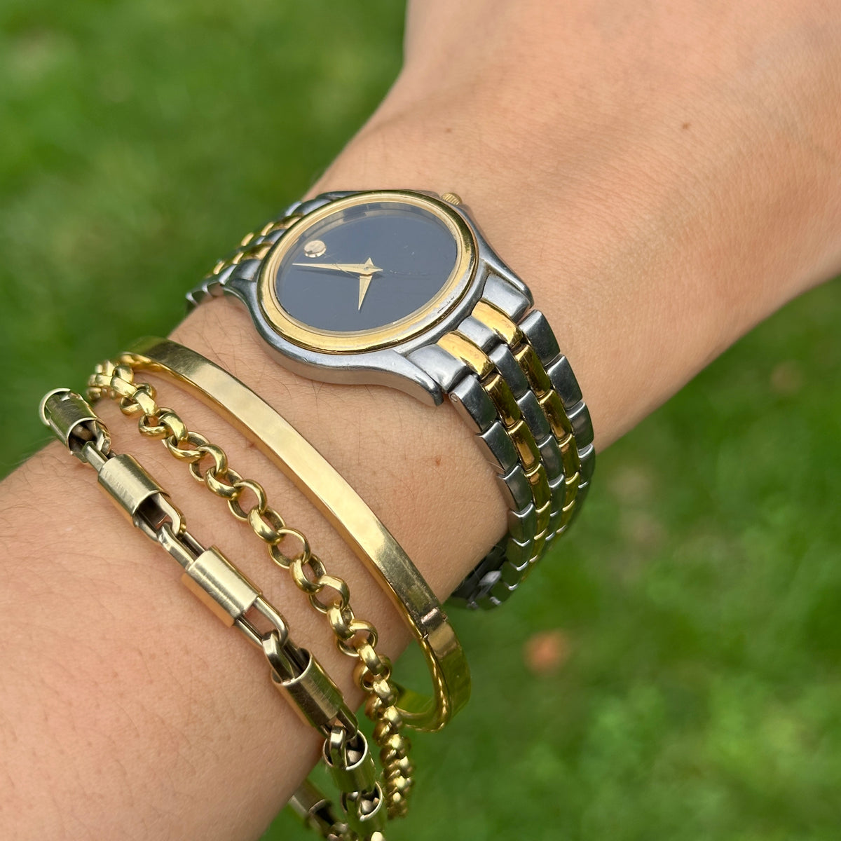 Estate Movado Two-Tone Stainless Steel Black Face Ladies Watch