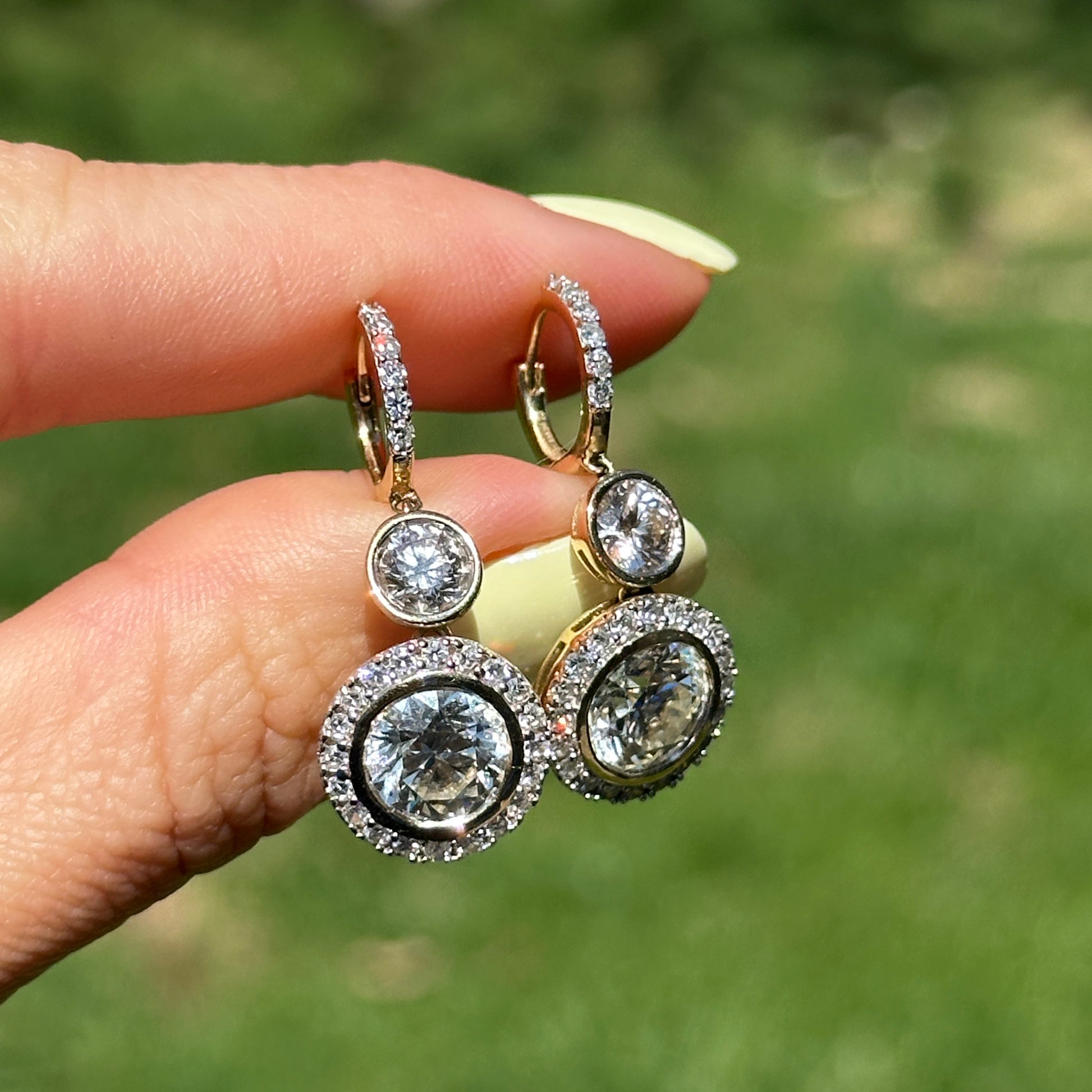 14KT Yellow Gold Lab Diamond Huggie Hoop Earrings with Charms - LSJ