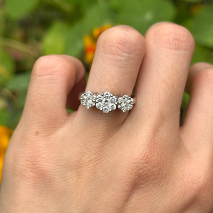 Estate 14KT White Gold Diamond Three Halo Design Ring