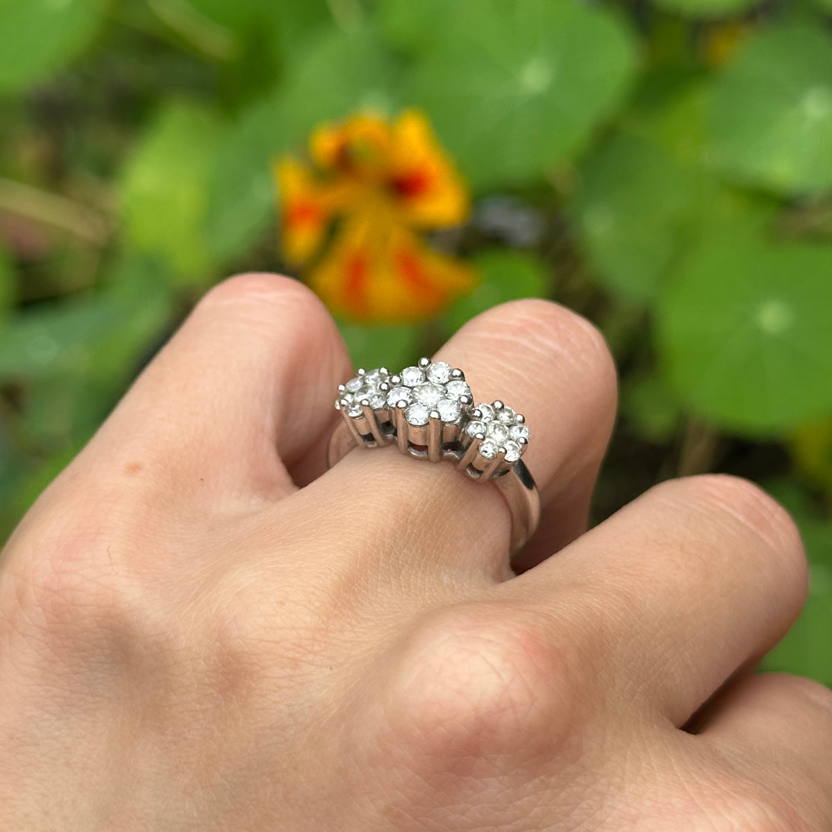 Estate 14KT White Gold Diamond Three Halo Design Ring