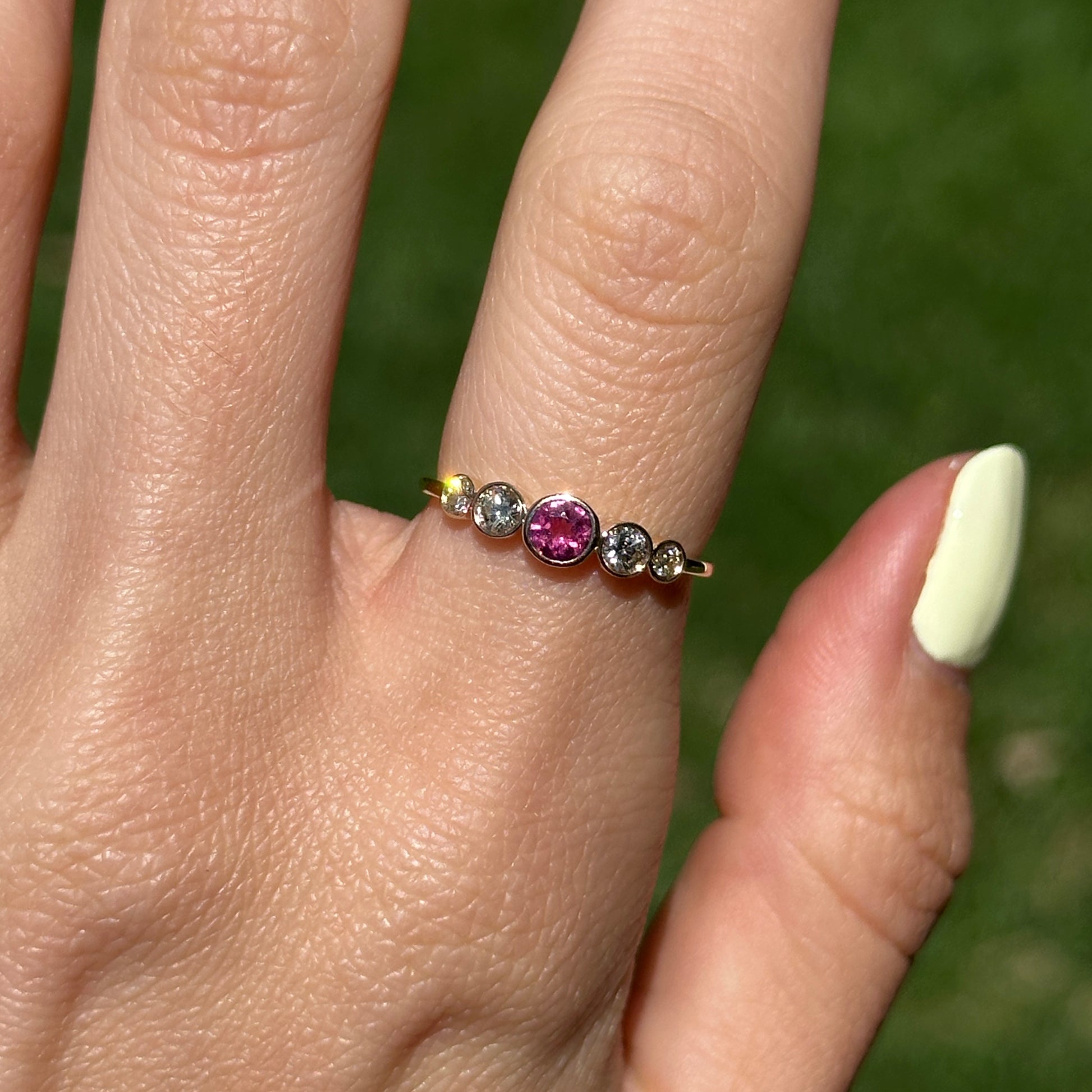 Estate 14KT Yellow Gold Bezel Pink Tourmaline + Diamond Ring - LSJ