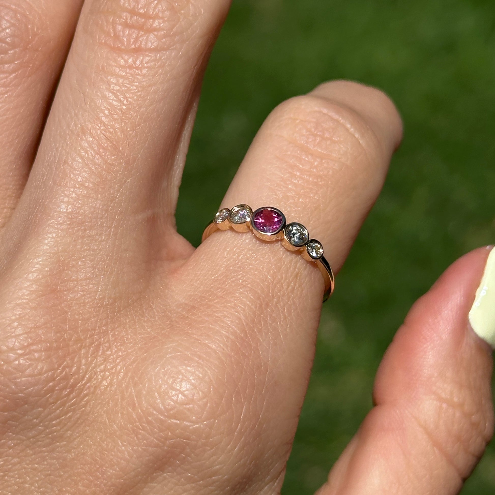 Estate 14KT Yellow Gold Bezel Pink Tourmaline + Diamond Ring - LSJ