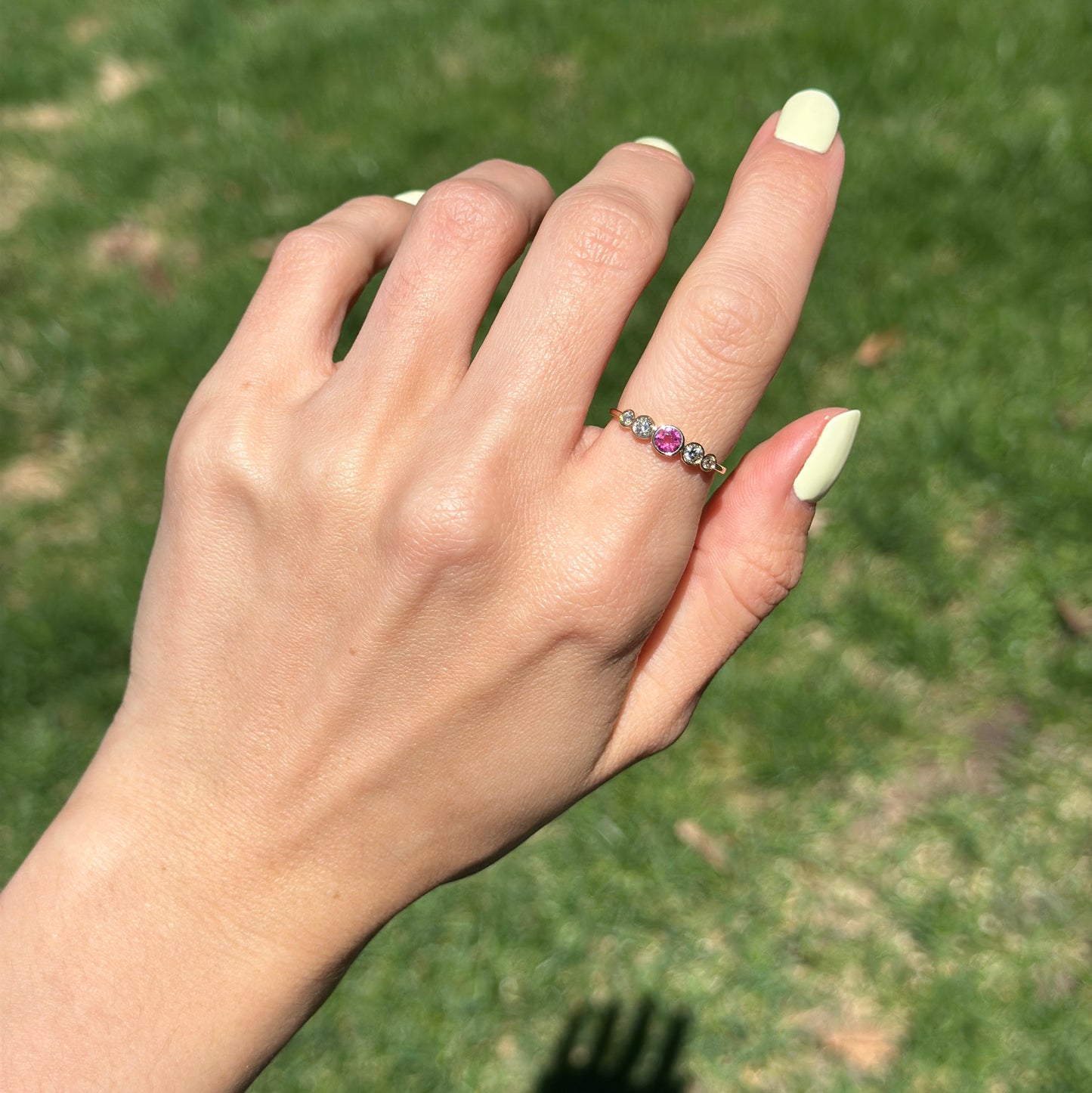 Estate 14KT Yellow Gold Bezel Pink Tourmaline + Diamond Ring - LSJ