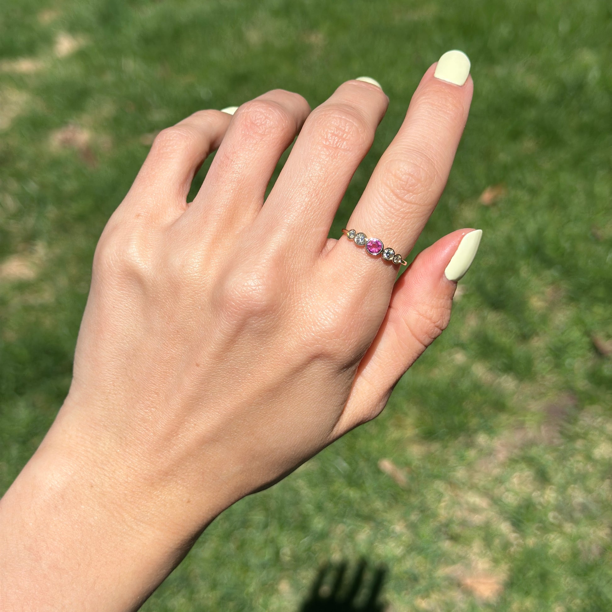 Estate 14KT Yellow Gold Bezel Pink Tourmaline + Diamond Ring - LSJ