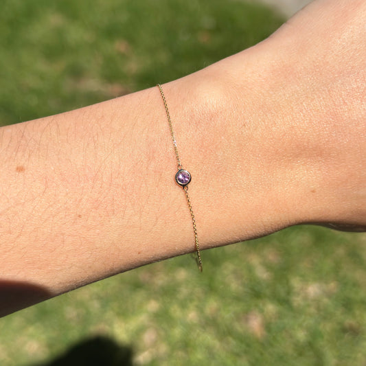 14KT Yellow Gold Bezel Amethyst Chain Bracelet