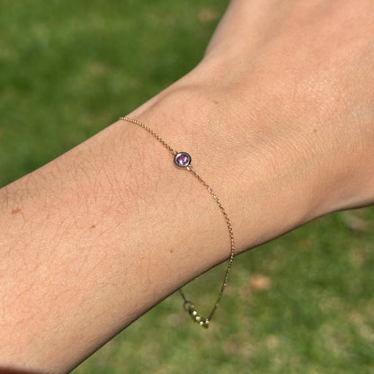14KT Yellow Gold Bezel Amethyst Chain Bracelet - LSJ