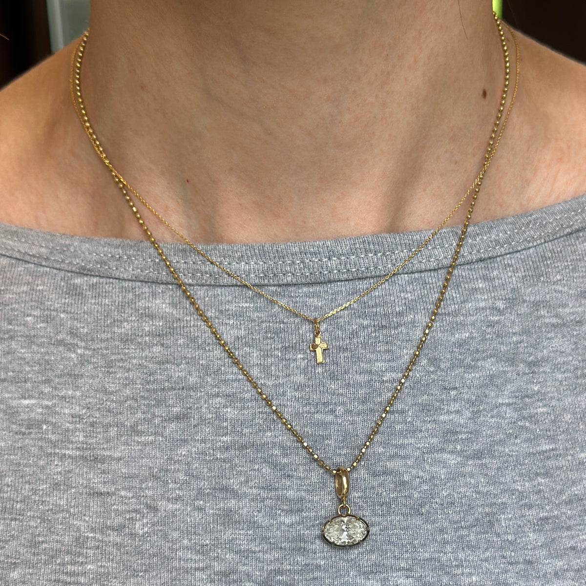 14KT Yellow Gold Tiny Textured Cross Pendant Charm