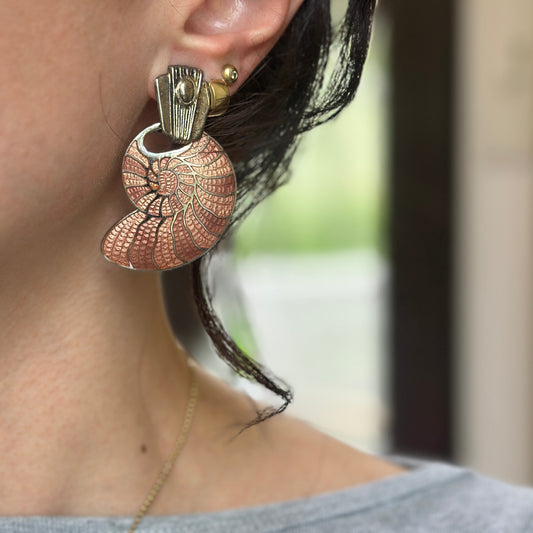 Estate Sterling Silver Conch Shell Pink Enamel Earring Charms