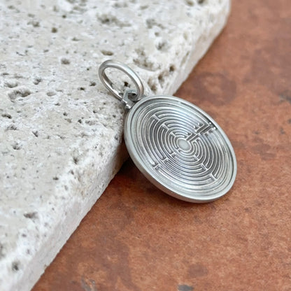 Sterling Silver Greek Labyrinth Round Medal Pendant 21mm