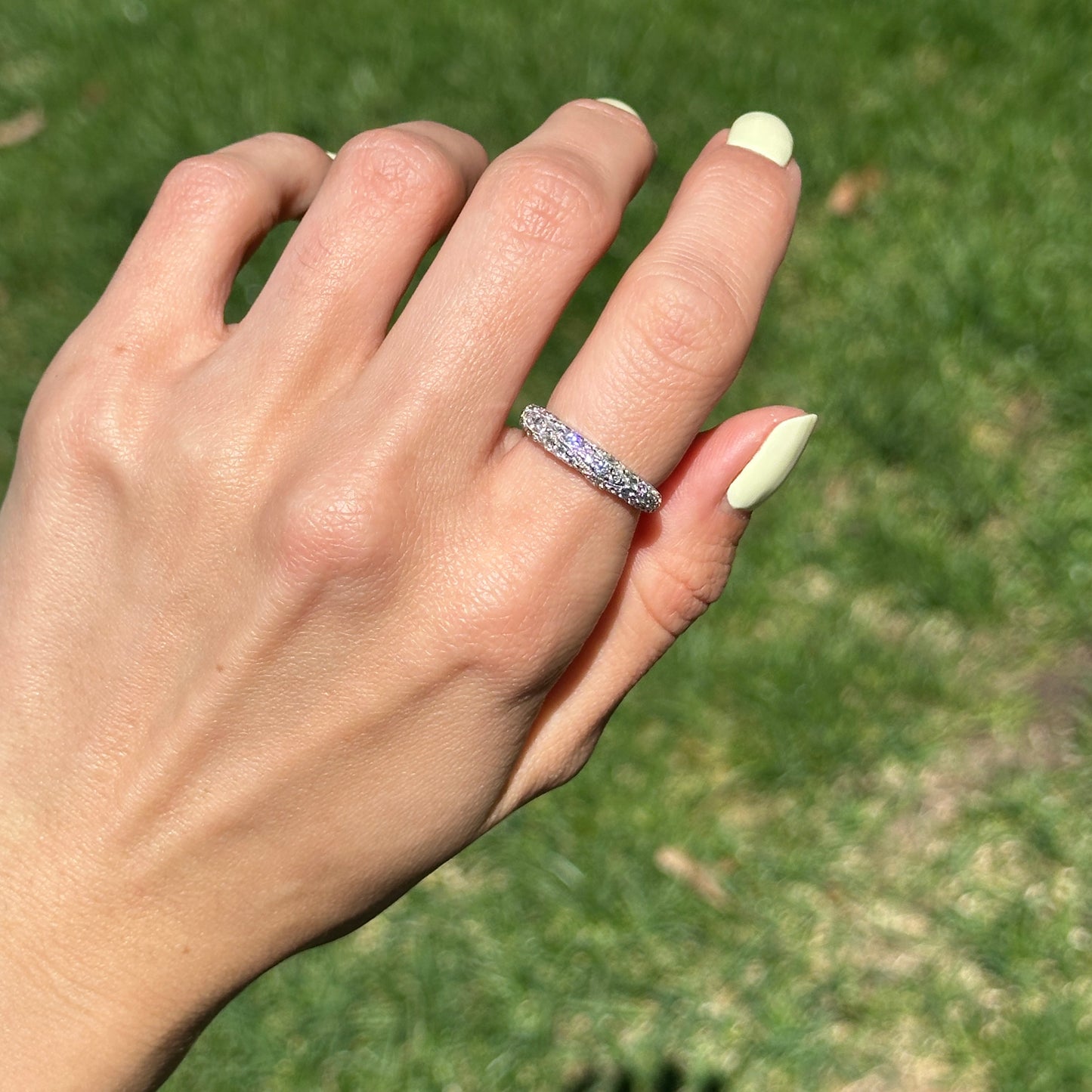 14KT White Gold Filigree Diamond Dome Ring