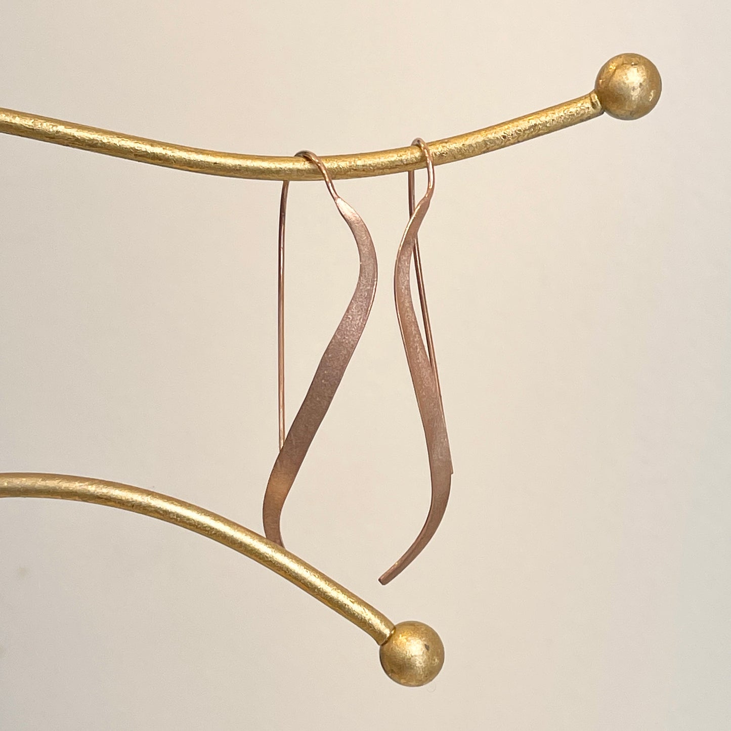 Estate Sterling Silver Rose Gold Plated Matte Wire Drop Earrings