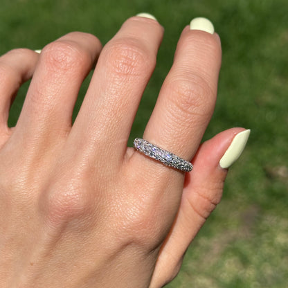 14KT White Gold Filigree Diamond Dome Ring