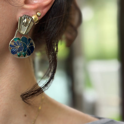 Estate Sterling Silver Blue Enamel Hibiscus Earring Charms